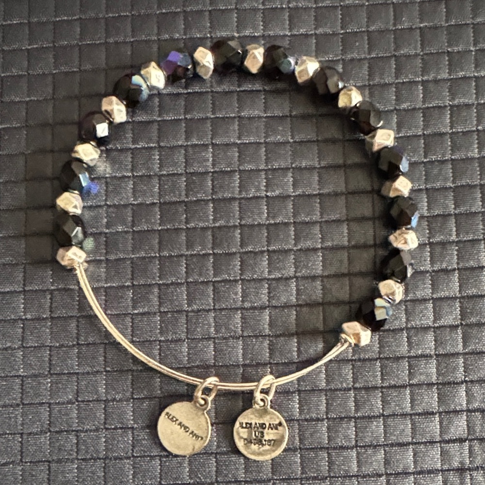 Alex and Ani Elegant Black and Silver Beaded Bracelet